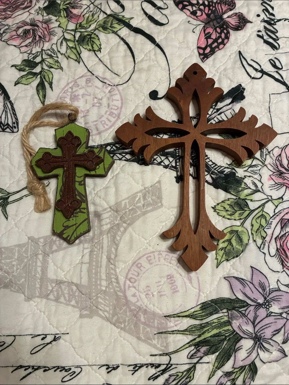 Decorative Wooden Cross Wall Accent - Brown and Green